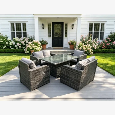 The Range Rattan 6 Seater Sofa Dining Set Rising Table Reclining Chairs - Dark Grey Mixed