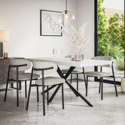 The Range Donni Rectangle White Marble Top Dining Table & 4 Myla Linen Chairs - Grey