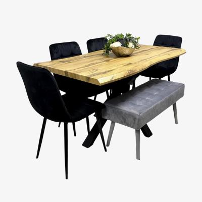 The Range Dining Set with 2 black  Velvet Chairs and a velvet padded grey bench - Brown / woodMDFVelvet