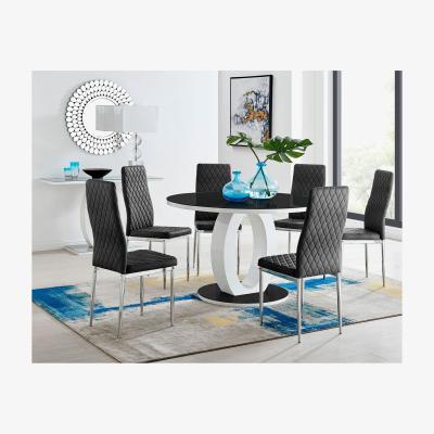 The Range Giovani Round Black Large 120cm Table and 6 Velvet Milan Chairs - Black