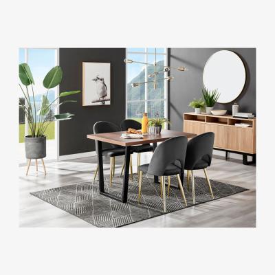 The Range Kylo Brown Wood Effect Dining Table  4 Arlon Gold Leg Chairs - Black