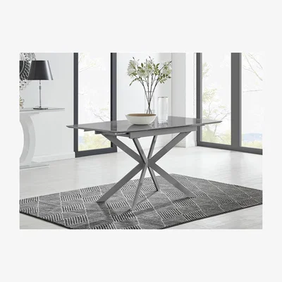 The Range Lira 120cm Grey Metal Extending Dining Table  6 Pesaro Gold Leg Chairs - Blue