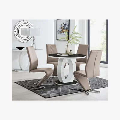 The Range Giovani High Gloss And Glass 100cm Round Dining Table  4 Willow Chairs Set - Yellow