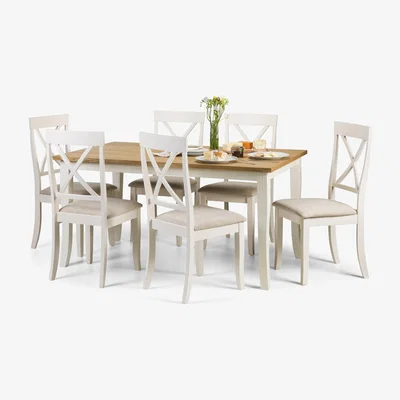 The Range Davenport Ivory and Oak Rectangular Table and Chairs Set - Grey / 1 Table and 6 Chairs