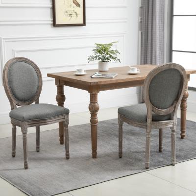 The Range Set of 2 Elegant French Style Dining Chairs with Wooden Frame - Grey
