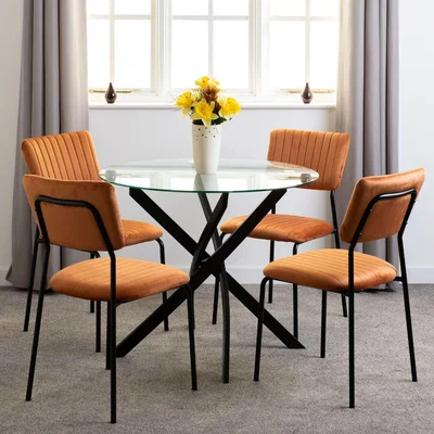 The Range Sheldon Round Glass Top Dining Set - Burnt Orange Velvet