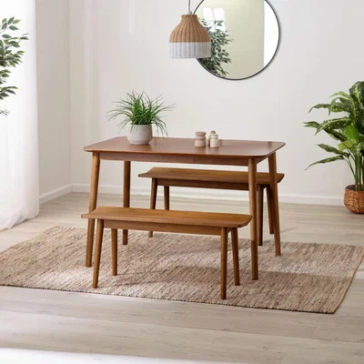 The Range Lynton Wooden Dining Table  2 Benches - Walnut / 95cm