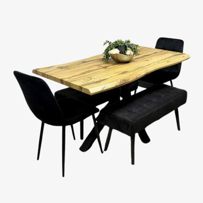 The Range MDF Dining Set with Black Rocco Chairs  Tufted Velvet Bench - Black