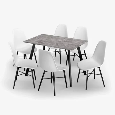 The Range 110cm Dining Table 6 Pcs Tulip Chairs Set Modern Metal Legs - Concrete Table & White Chair