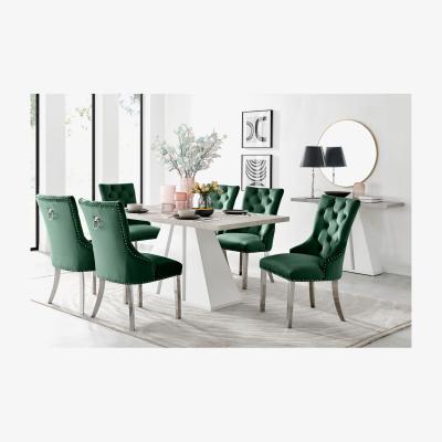The Range Athens Beige Stone Dining Table And 6 Belgravia Chairs - Green