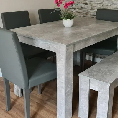 The Range Grey Dining Table and 4 Grey Chairs and Bench  - Stone Grey