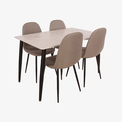 The Range Aspen rectangular dining table, white marble effect foiled top and 4 chair set - Marble effect & Grey
