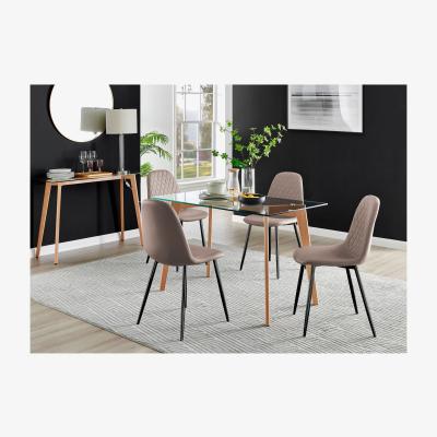 The Range Malmo Glass and Wooden Leg Dining Table and 4 Corona Black Leg Chairs - Cappuccino