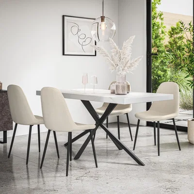 The Range Donni Dining Table And Chairs - Marble Effect Table w 4-6 Maya Boucle Chair - White / 4
