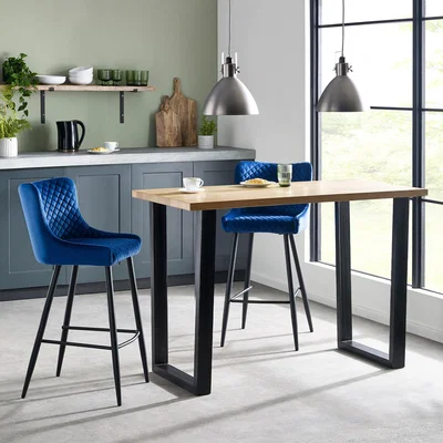 The Range Set of Brooklyn Bar Table and Luxe Bar Stools - Oak / Oak Gunmetal