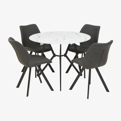The Range Weston 7 Piece Round Marble Effect Dining Table with 6 Chairs Set