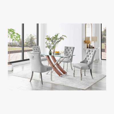 The Range Mayfair Glass and Brown Wood Effect Dining Table and 4 Belgravia Chairs - Grey