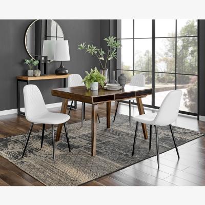 The Range Otto Dark Walnut Solid Wood Dining Table and 4 Corona Black Leg Chairs - White