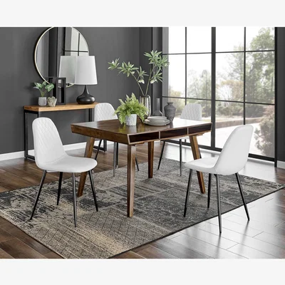 The Range Otto Dark Walnut Solid Wood Dining Table and 4 Corona Black Leg Chairs - White