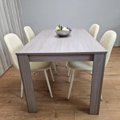 The Range Grey Dining Table and 4 Cream Chairs Kitchen Dining Table Set - Grey