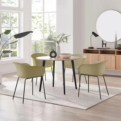 The Range Koko Oak Effect Round Dining Table And 4 Harper Black Leg Dining Chairs - Grey
