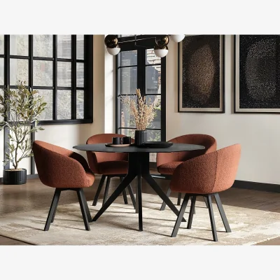 The Range Emil Round Glass Dining Table with Vito Chairs Set - Black + Orange