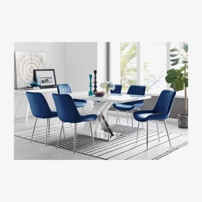 The Range Atlanta 6 White Dining Table and 6 Pesaro Silver Leg Chairs - Navy