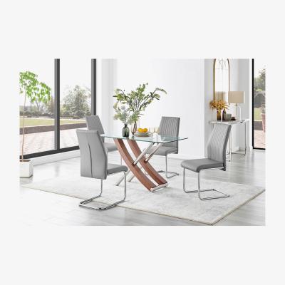 The Range Mayfair Glass and Brown Wood Effect Dining Table and 4 Lorenzo Chairs - Grey