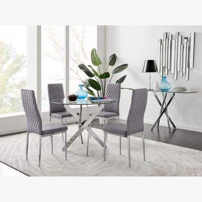 The Range Novara 100cm Round Dining Table and 4 Velvet Milan Chairs - Grey