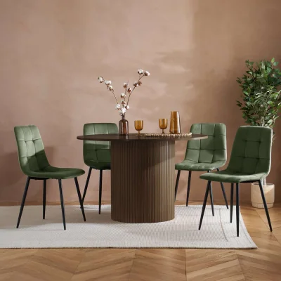 The Range Axel Round Fluted Dining Table with 4 Chairs - Walnut