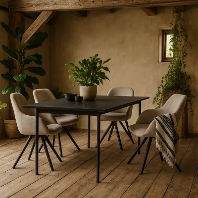 The Range Norwich Dining Set with 4 Sand Fabric Swivel Chairs - Beige