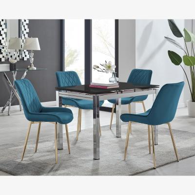 The Range Enna Extending Dining Table With Four Pesaro Gold Leg Chairs - Blue