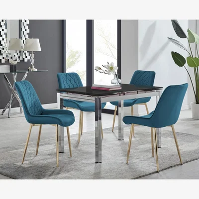 The Range Enna Extending Dining Table With Four Pesaro Gold Leg Chairs - Blue