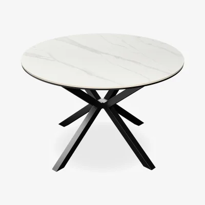 The Range Calne White Marble Table W Blk Leg+ Myla Linen Dining Chair Set Of 4 - Beige
