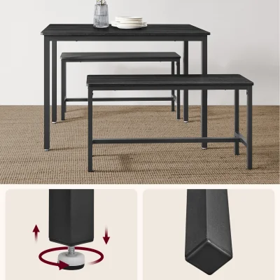 The Range Dining Table with 2 Benches, Kitchen Table Set - Black