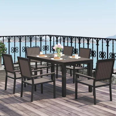 The Range Outsunny 6 Seater Aluminium Patio Dining Set with Stackable Chairs - Brown