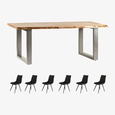 The Range Natural Essential Live Edge Large Dining Table Set With 6 Chairs - Natural Wood
