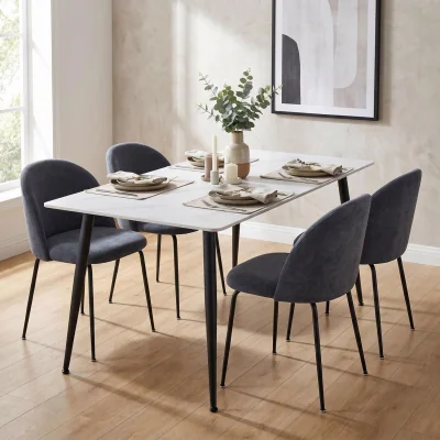 The Range White Sintered Stone 5 Piece Dining Table Set Blue Dining Chairs - Blue