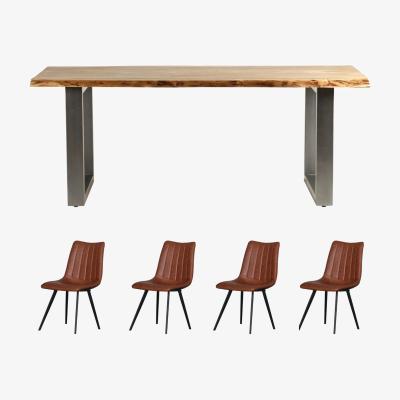 The Range Natural Live Edge Medium Dining Table Set With 4 Chairs - Natural Wood