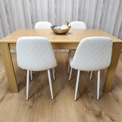 The Range Oak Effect Dining Table And 4 Gem Patterned Stitched Chairs - White