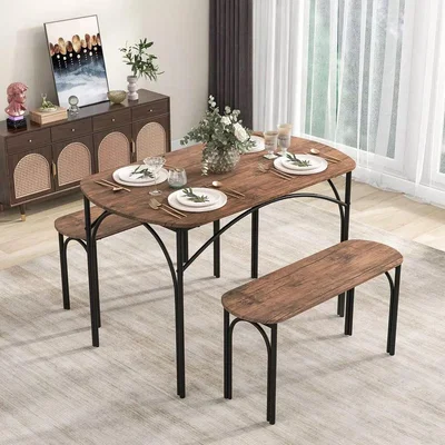 The Range 3 Piece Modern Dining Table Set with Benches - Natural and Black