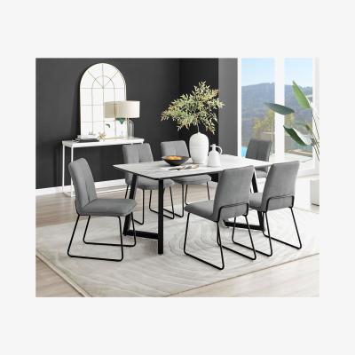 The Range Carson White Marble Effect Dining Table and 6 Halle Chairs - Dark Grey