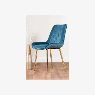 The Range Novara 120cm Gold Round Dining Table and 6 Pesaro Gold Leg Chairs - Blue