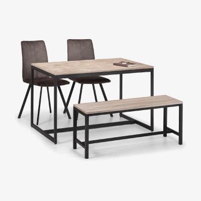 The Range Tribeca Oak Table, Bench and Monroe Chairs Set - Brown