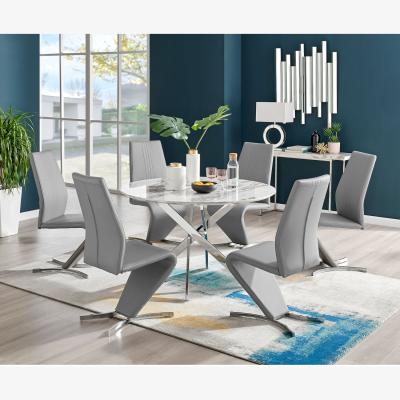 The Range Novara White Marble 120cm Dining Table  6 Willow Chairs - Grey