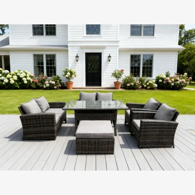 The Range Fimous 7 Seater Rattan High-Back Sofa Set Dining Set - Dark Grey Mixed