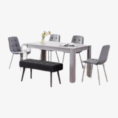 The Range Dining Table and 4 Chairs With Bench Black 4 Grey Velvet Chairs Wood Table Dinin - Grey