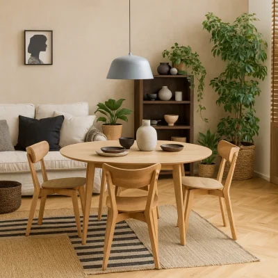The Range Wyld Haus Krakow 4-Seater Round Dining Set, Natural Oak Effect - Natural