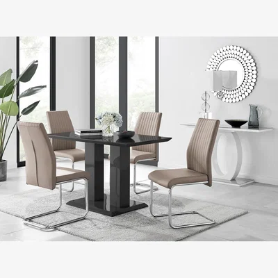 The Range Imperia 4 Modern Black High Gloss Dining Table and 4 Lorenzo Chrome Chairs Set - Yellow