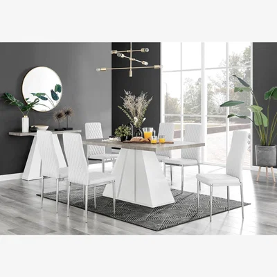 The Range Athens Grey Concrete Kitchen Dining Table And 6 Milan Chrome Leg Chairs - White